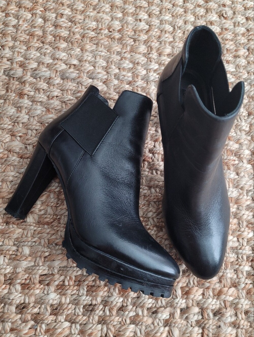 AllSaints Black Leather Platform Lug Sole Heeled Chelsea Booties EU 40 US 9-9.5